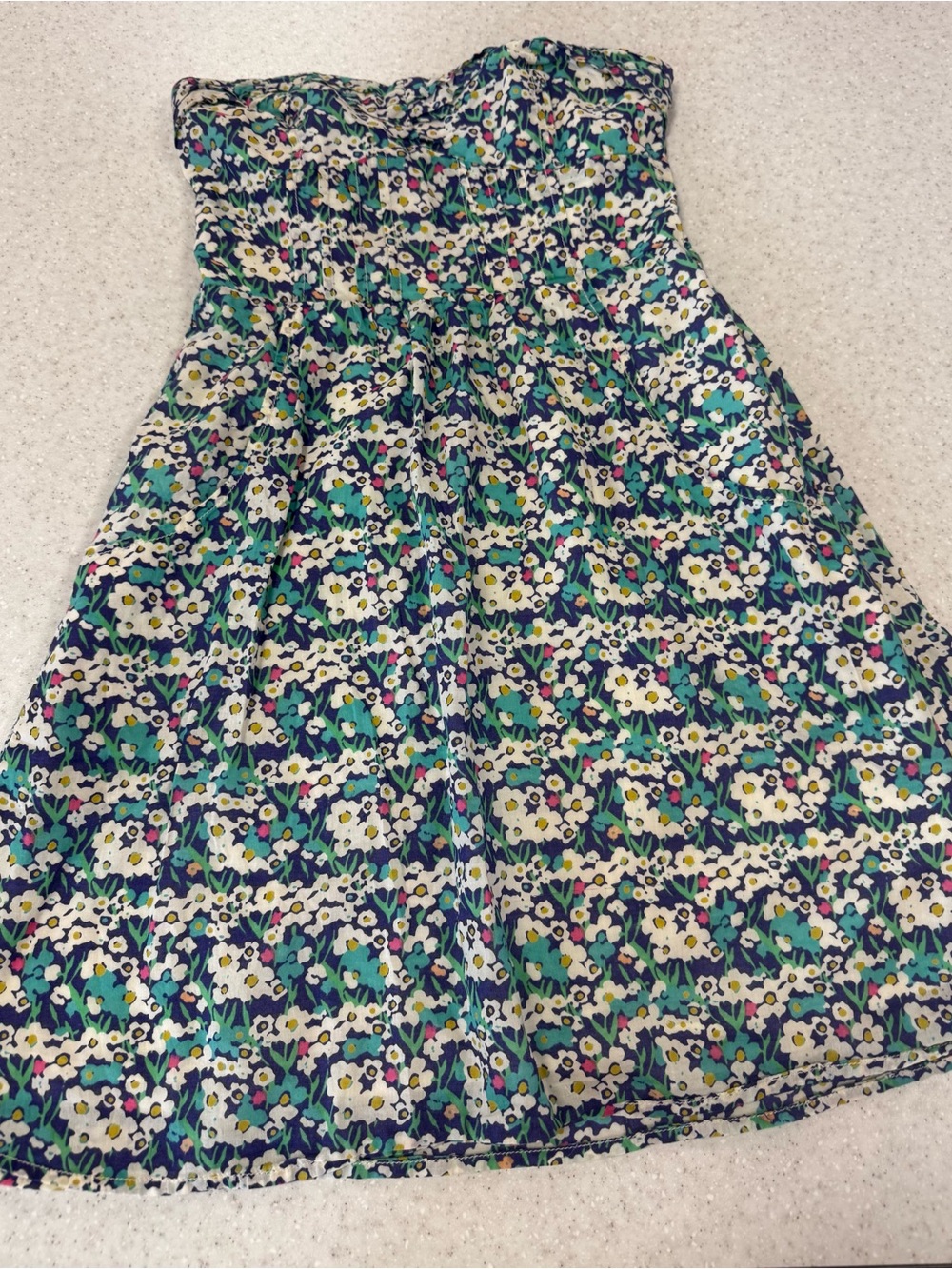 American Eagle Outfitters Navy and Teal Floral Strapless A-Line Skirt